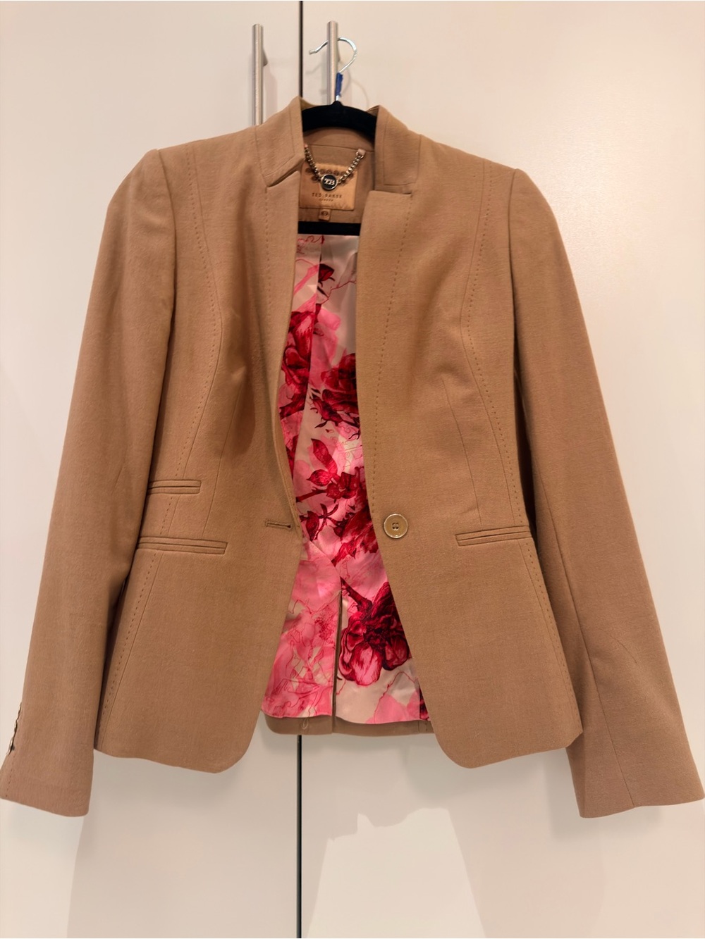 Ted Baker Camel Blazer with Pink Floral Lining